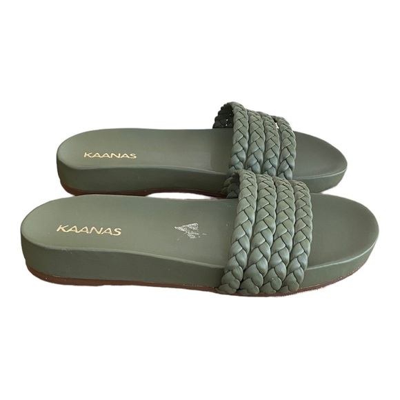 NEW Kaanas Pool Slide Sandal Ares Multi Braid Olive Green Leather Size 7 - Picture 3 of 8